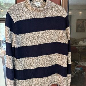 J. Crew Cotton roll next Men's Crewneck Sweater - Navy and Beige Stripes